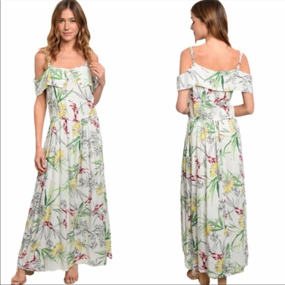 Dresses & Skirts - Cold Shoulder Floral Summer Maxi Dress